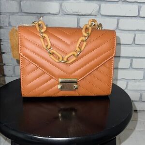Elegant Tan Quilted Chain Bag